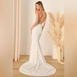 Lulu's Elegant White Lace Wedding Dress